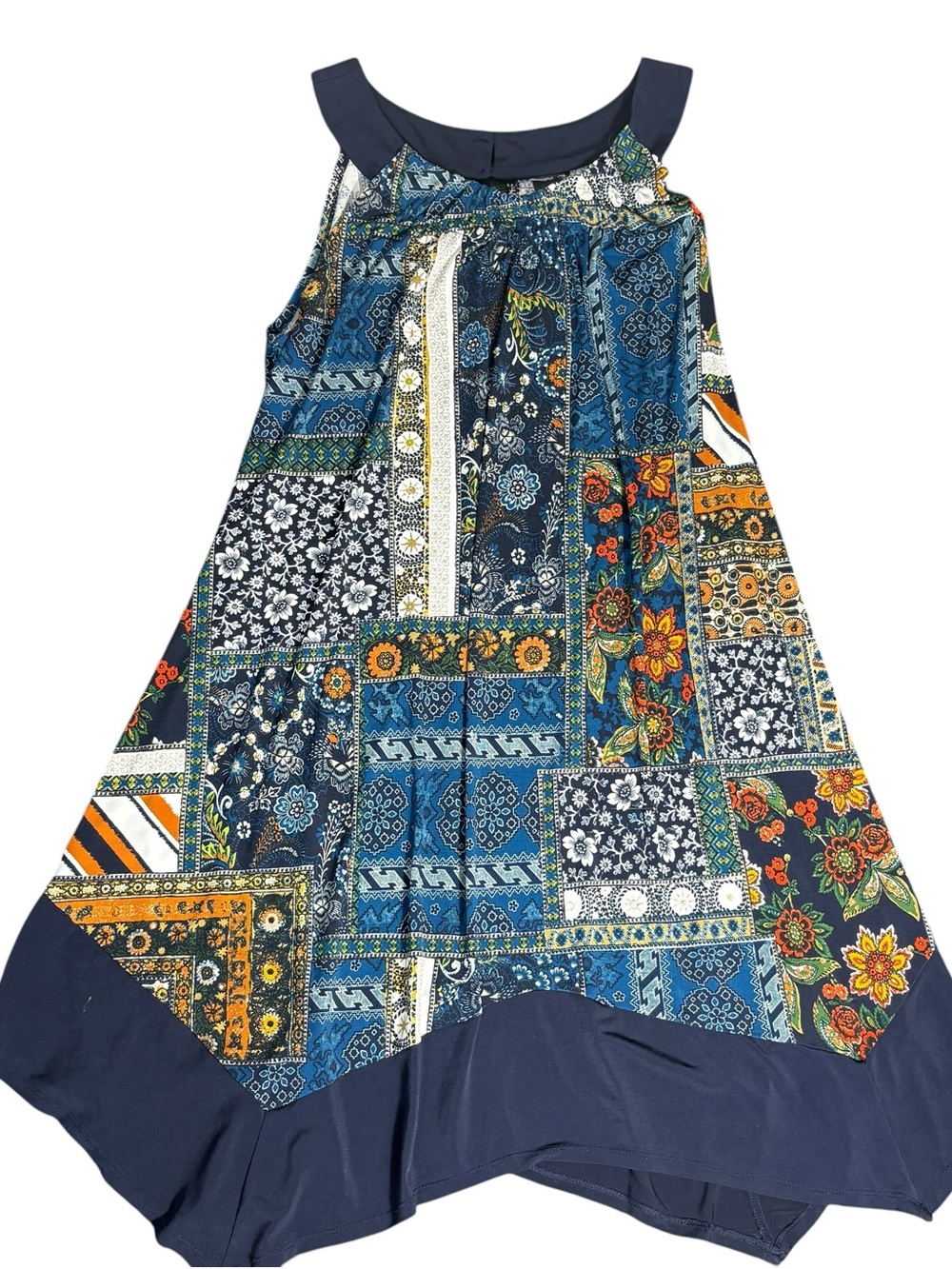 Boho Patchwork Sleeveless Swing Dress 100% Rayon